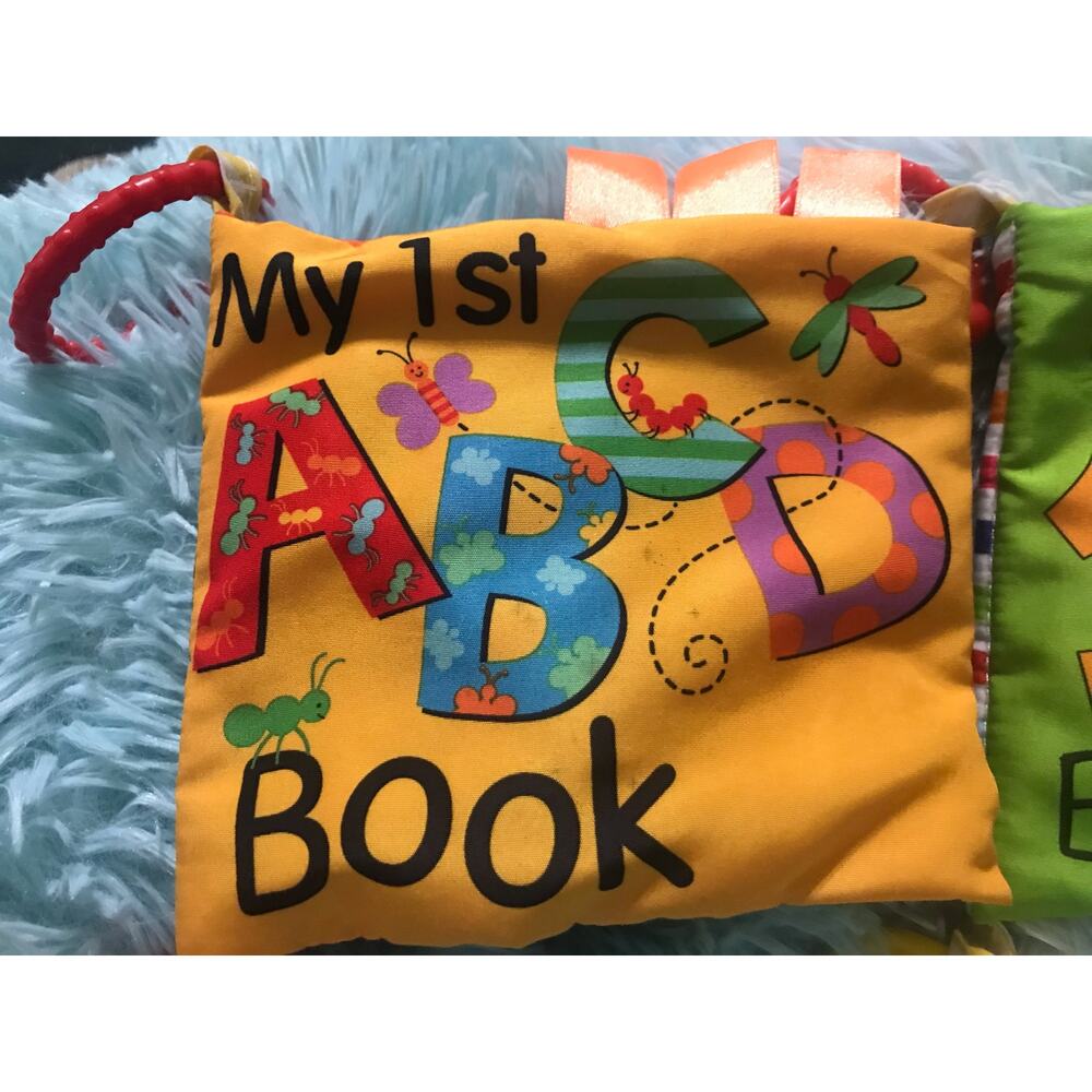 Soft Cloth Baby Books Lot 2 Developmental Touch Feel Chew Crinkle Animal ABC 123